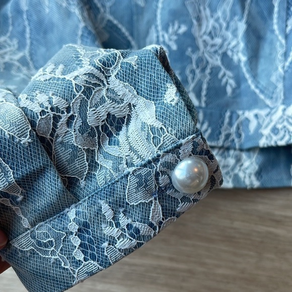 Vici Denim Lace Puff Sleeve Cropped Jacket 80’s inspired coquette size M - Picture 9 of 10